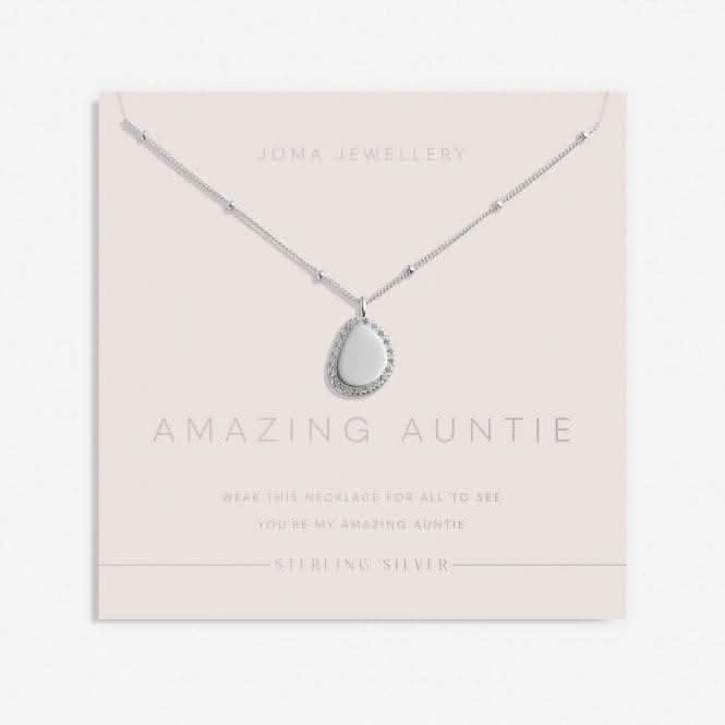 Sterling Silver Amazing Auntie Pebble Pave 46cm   5cm Necklace JJS0016
