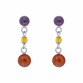 Sterling Silver Amber Amethyst Drop Earrings D