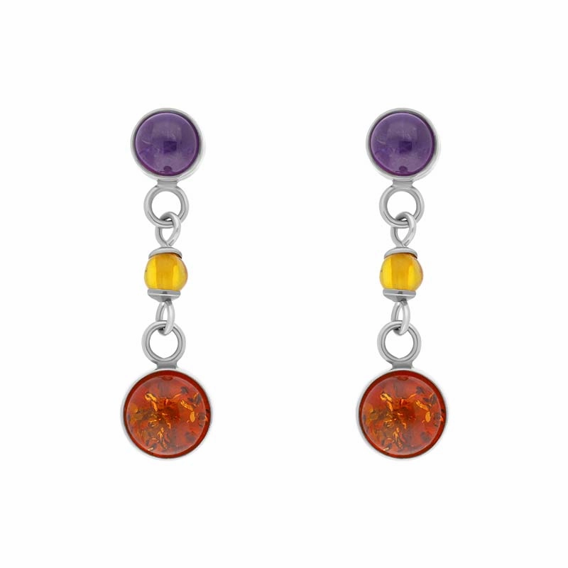 Sterling Silver Amber Amethyst Drop Earrings D