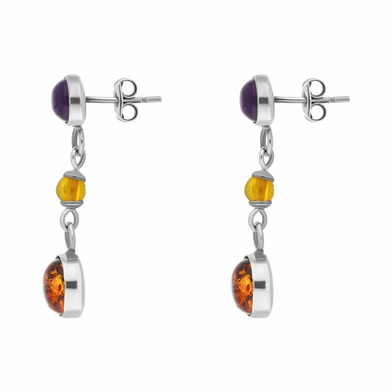Sterling Silver Amber Amethyst Drop Earrings D