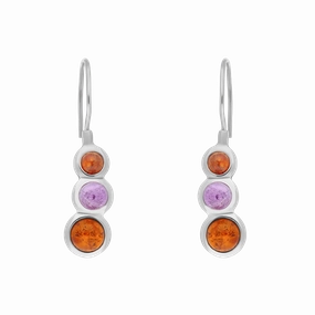 Sterling Silver Amber Amethyst Tapered Round Drop Earrings