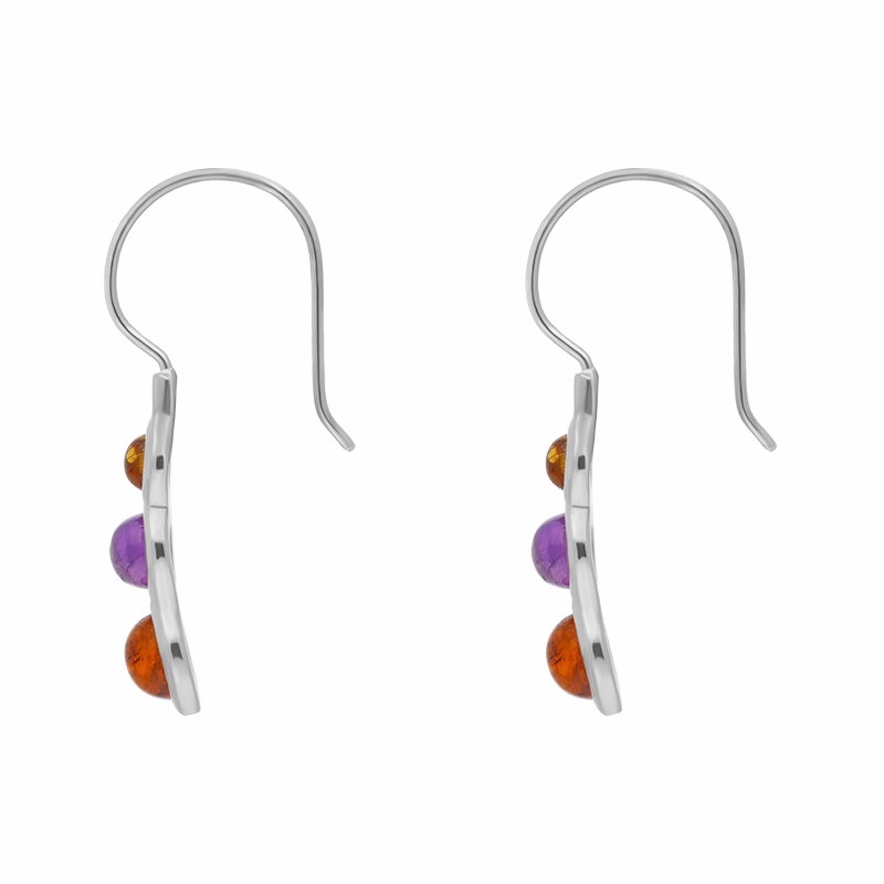Sterling Silver Amber Amethyst Tapered Round Drop Earrings