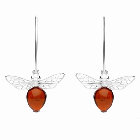 Sterling Silver Amber Bee Small Hook Earrings