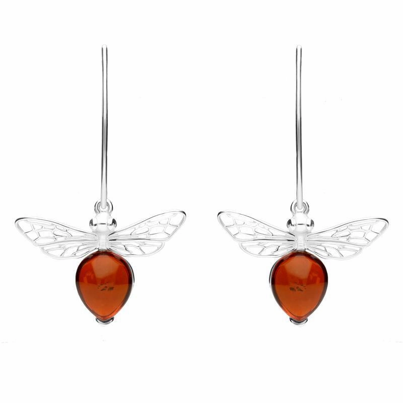 Sterling Silver Amber Bee Small Hook Earrings