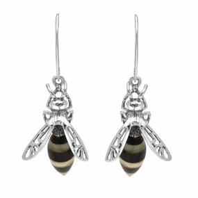 Sterling Silver Amber Body Bee Drop Earrings
