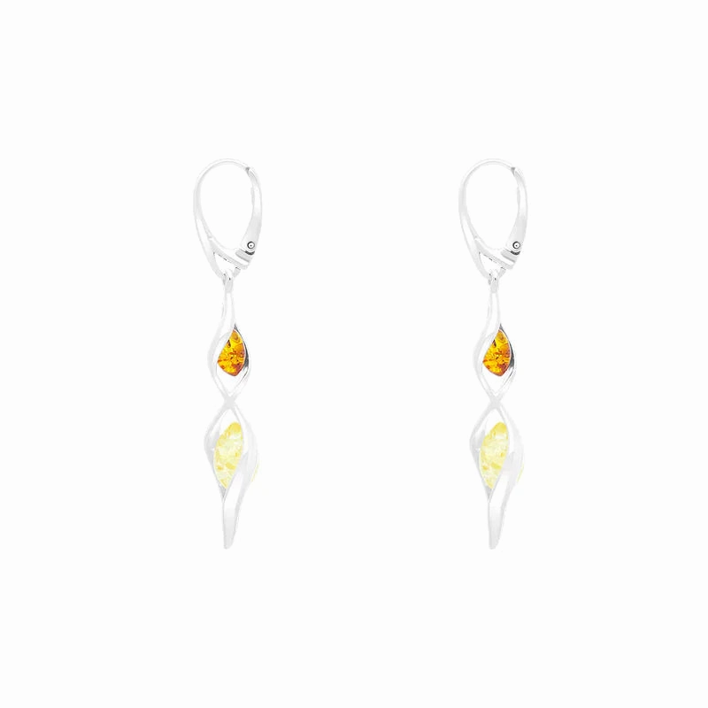 Sterling Silver Amber Graduated Twist Drop Earrings