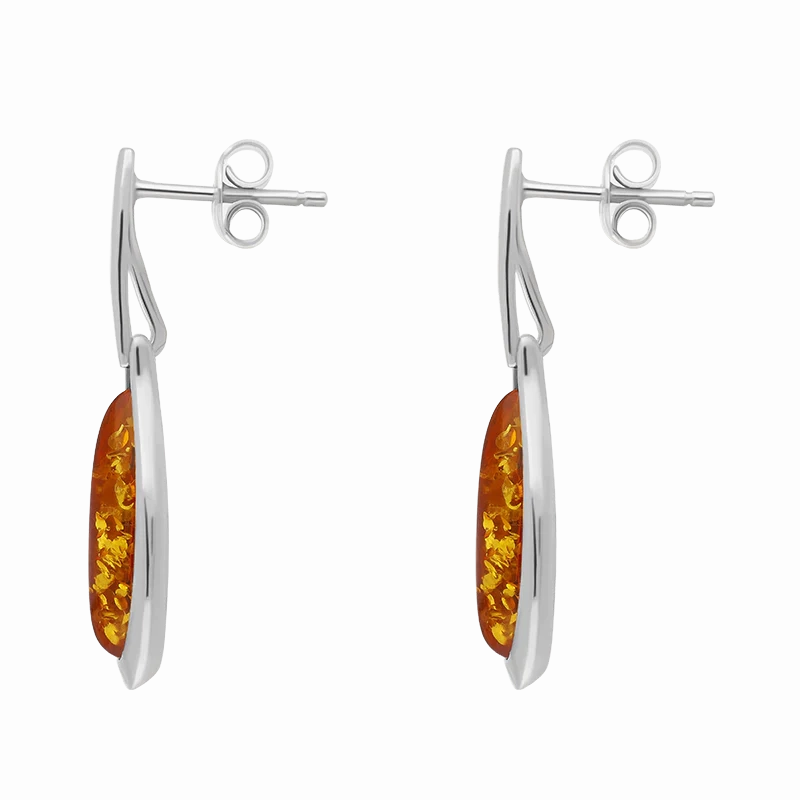 Sterling Silver Amber Long Pear Drop Earrings