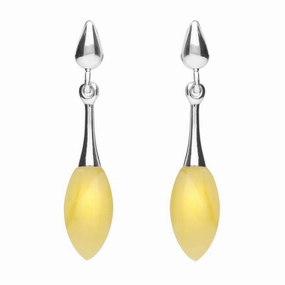 Sterling Silver Amber Long Slim Marquise Drop Stud Earrings