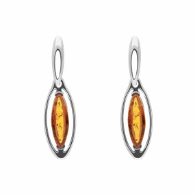 Sterling Silver Amber Marquise Open Edge Drop Earrings