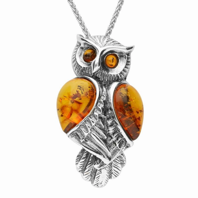 Sterling Silver Amber Owl Necklace