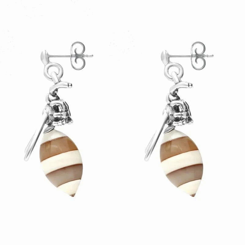 Sterling Silver Amber Small Bee Drop Earrings
