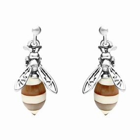 Sterling Silver Amber Small Bee Drop Earrings