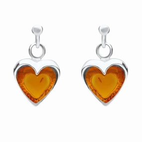 Sterling Silver Amber Small Heart Earrings