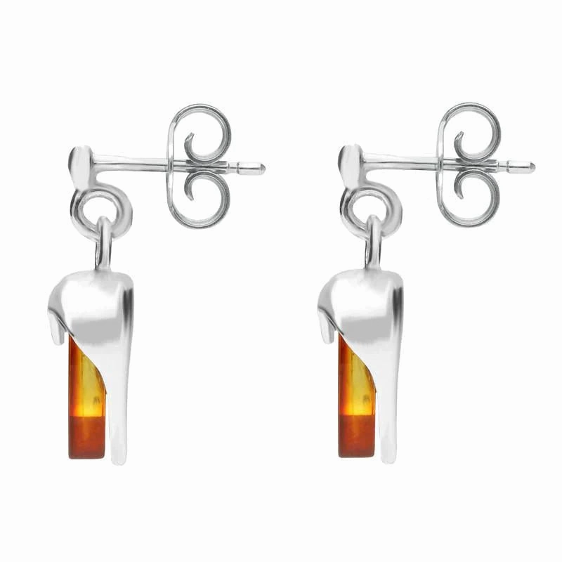 Sterling Silver Amber Small Heart Earrings