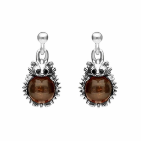 Sterling Silver Amber Tiny Hedgehog Drop Earrings