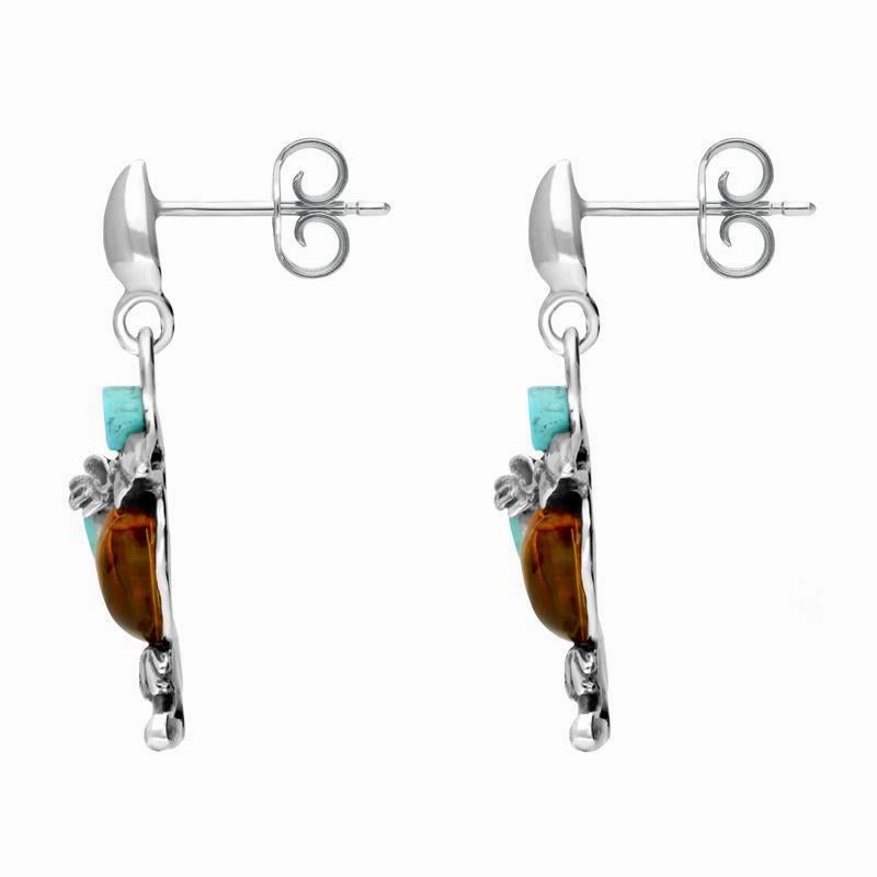 Sterling Silver Amber Turquoise Kingfisher Drop Earrings