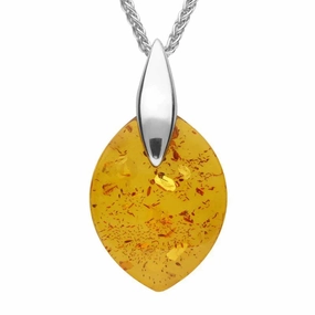 Sterling Silver Amber Wide Marquise Necklace