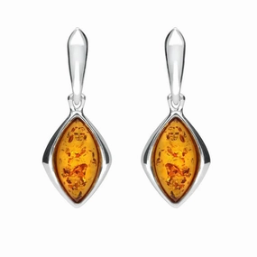 Sterling Silver Amber Wide Marquise Open Back Drop Earrings
