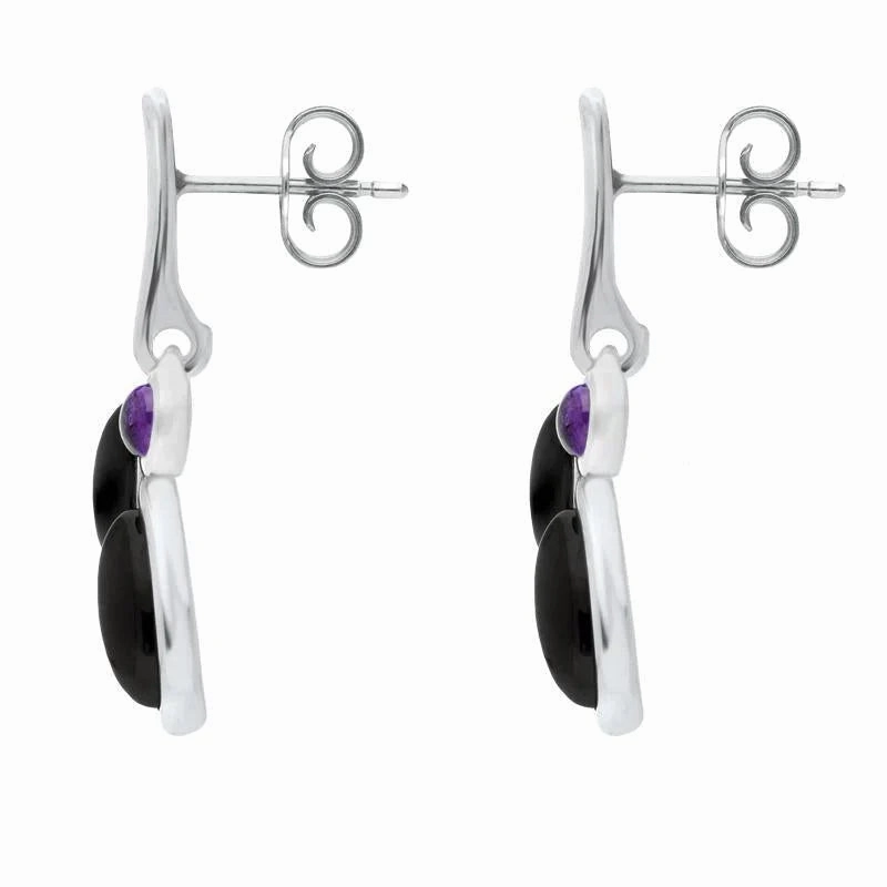 Sterling Silver Amethyst Whitby Jet Drop Stud Earrings