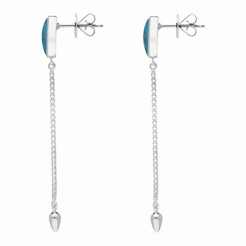 Sterling Silver Aquamarine Lineaire Long Drop Stud Earrings