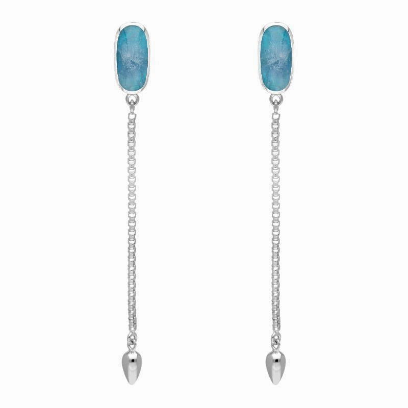 Sterling Silver Aquamarine Lineaire Long Drop Stud Earrings