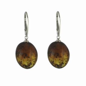 Sterling Silver Baltic Amber Egg Drop Earrings