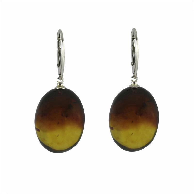 Sterling Silver Baltic Amber Egg Drop Earrings