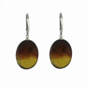 Sterling Silver Baltic Amber Egg Drop Earrings