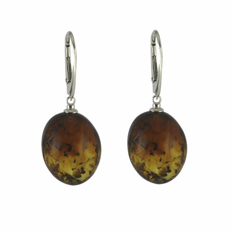 Sterling Silver Baltic Amber Egg Drop Earrings