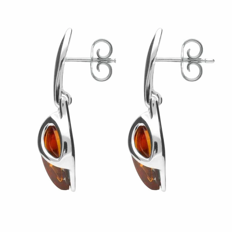 Sterling Silver Baltic Amber Leaf Drop Earrings