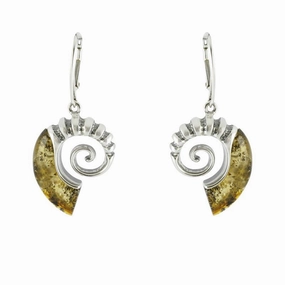 Sterling Silver Baltic Amber Shell Drop Earrings