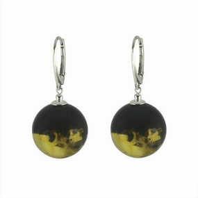 Sterling Silver Baltic Green Amber Bead Drop Earrings