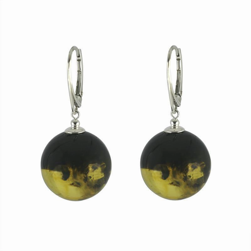 Sterling Silver Baltic Green Amber Bead Drop Earrings