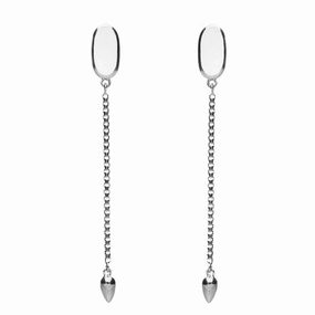Sterling Silver Bauxite Lineaire Long Drop Stud Earrings