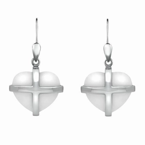 Sterling Silver Bauxite Medium Cross Heart Drop Earrings