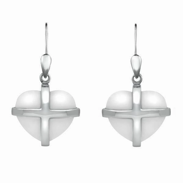 Sterling Silver Bauxite Medium Cross Heart Drop Earrings