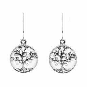 Sterling Silver Bauxite Round Large Tree of Life Leaves Drop Earrings