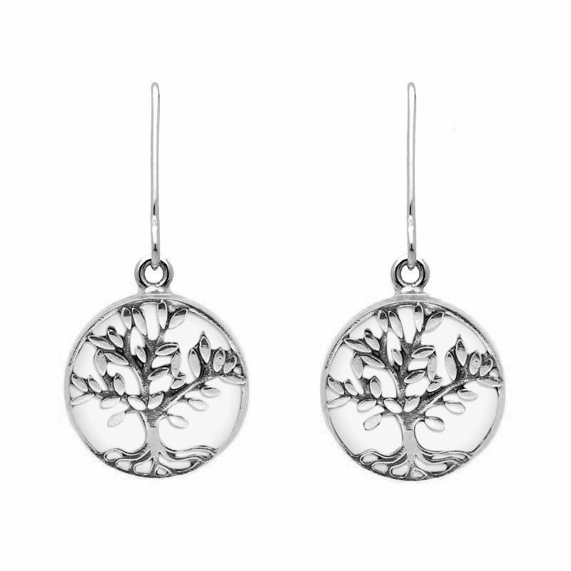 Sterling Silver Bauxite Round Large Tree of Life Leaves Drop Earrings