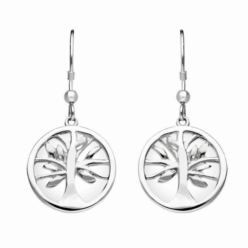 Sterling Silver Bauxite Round Tree of Life Drop Earrings