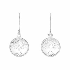 Sterling Silver Bauxite Round Tree of Life Drop Earrings