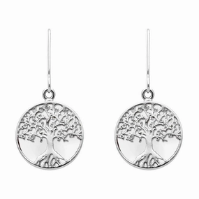 Sterling Silver Bauxite Round Tree of Life Drop Earrings