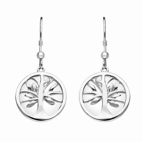 Sterling Silver Bauxite Round Tree of Life Drop Earrings