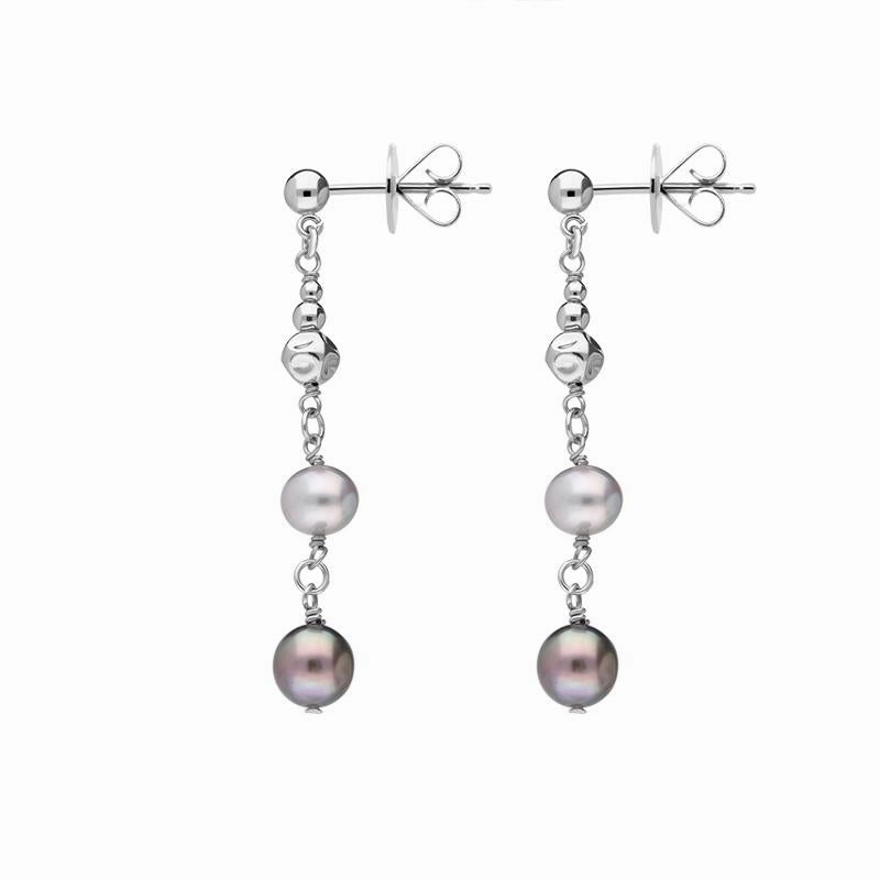 Sterling Silver Black and Grey Pearl Bead Drop Earrings D