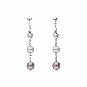 Sterling Silver Black and Grey Pearl Bead Drop Earrings D
