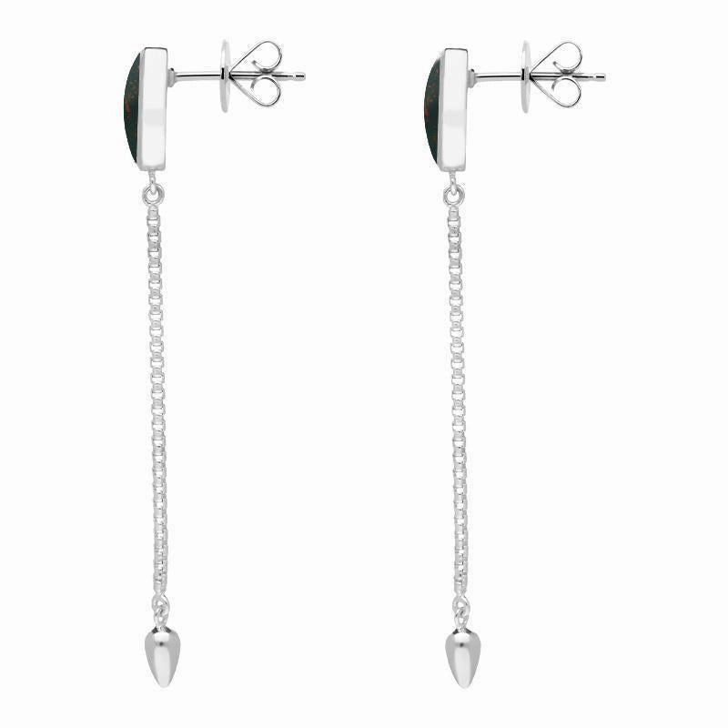 Sterling Silver Bloodstone Lineaire Long Drop Stud Earrings