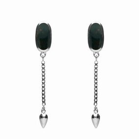 Sterling Silver Bloodstone Lineaire Medium Drop Stud Earrings