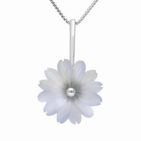 Sterling Silver Blue Chalcedony Tuberose 20mm Daisy Necklace