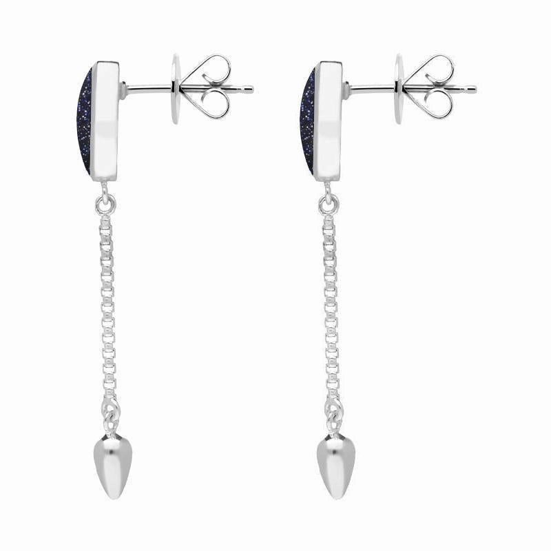 Sterling Silver Blue Goldstone Lineaire Medium Drop Stud Earrings