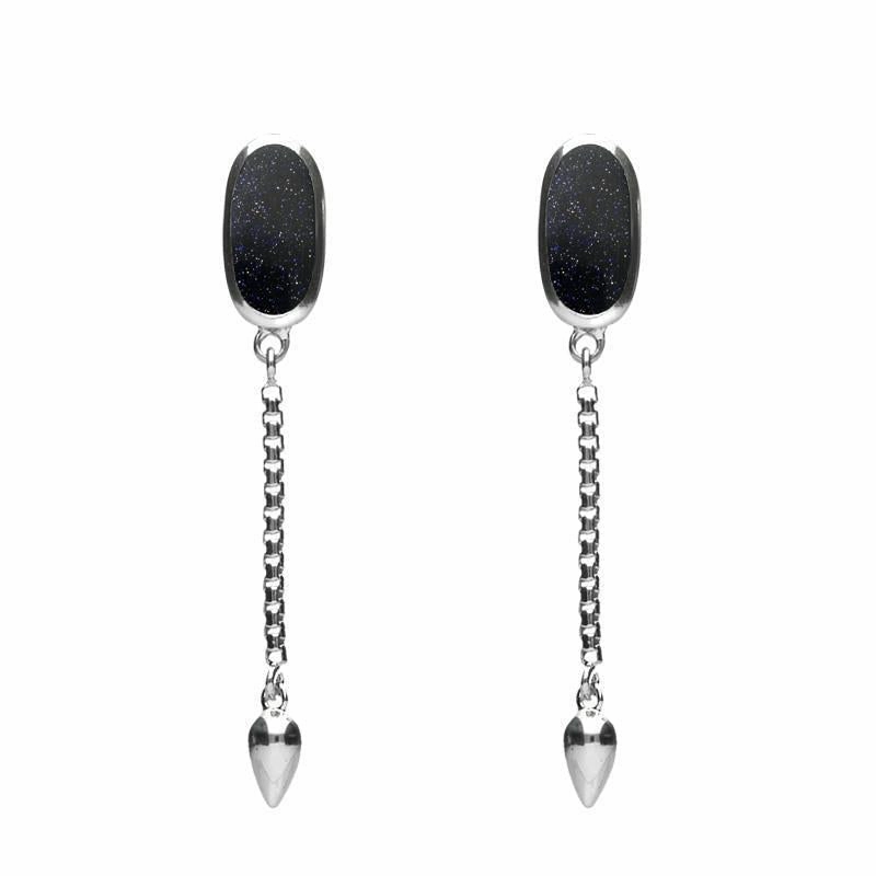 Sterling Silver Blue Goldstone Lineaire Medium Drop Stud Earrings