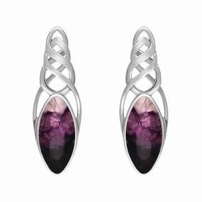 Sterling Silver Blue John Celtic Long Marquise Stud Earrings